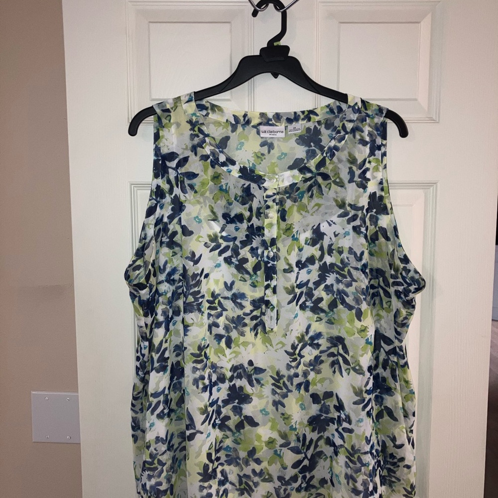 Liz Claiborne Floral Print Blouse - Navy and Lime